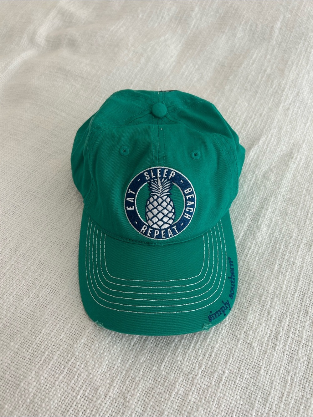 Simply Southern NWT Eat Sleep Beach Repeat Pineapple Baseball Cap Green Hat